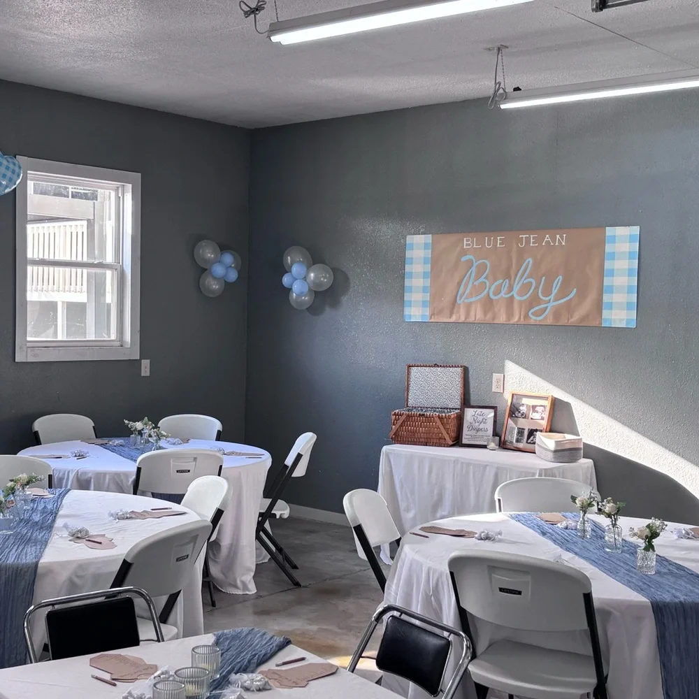 Blue Jean Baby Gingham Hand Painted Blue and White Baby Shower Banner/Sign
